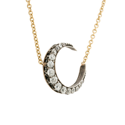 VICTORIAN GOLD AND MINE CUT DIAMOND MOON CHAIN 1880s