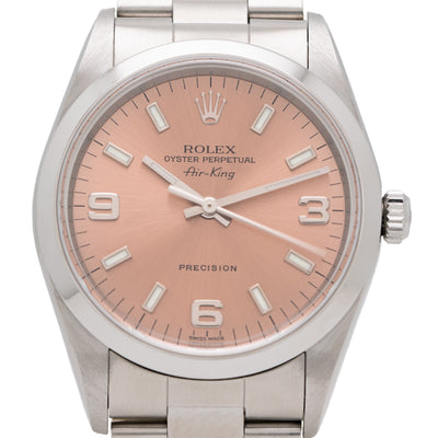 2011 ROLEX STAINLESS STEEL AIR KING SALMON DIAL MODEL 114200