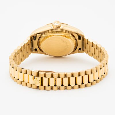 1985 ROLEX PRESIDENT LADY-DATEJUST BURL WOOD DIAL 18K GOLD MODEL 69178