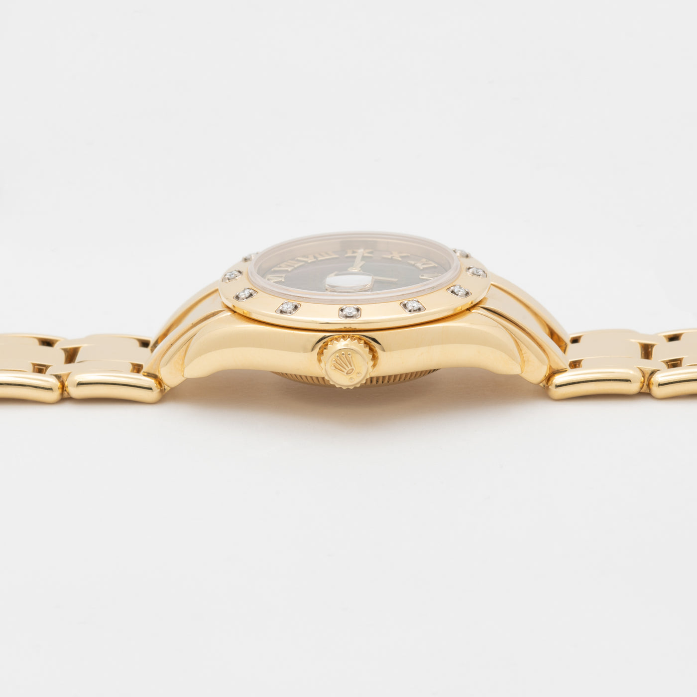 2001 ROLEX DATEJUST PEARLMASTER DIAMOND BEZEL TAHITIAN MOTHER-OF-PEARL 18K GOLD MODEL 80318