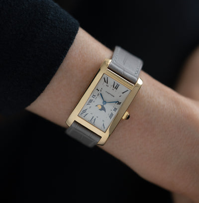 CARTIER 18K YELLOW GOLD TANK AMERICAINE MOON PHASE MODEL 819908
