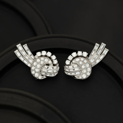 ART DECO PLATINUM 5.0CTS MIXED CUT DIAMOND COMET EARRINGS c.1920s