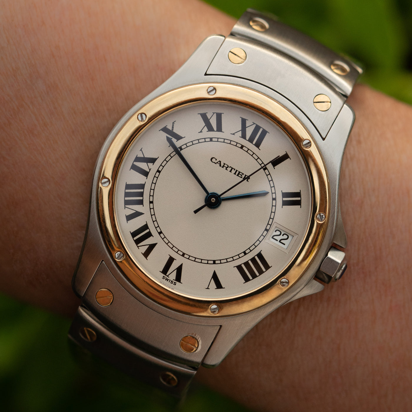 CARTIER SANTOS RONDE 18 KARAT YELLOW GOLD AND STAINLESS STEEL MODEL 1910
