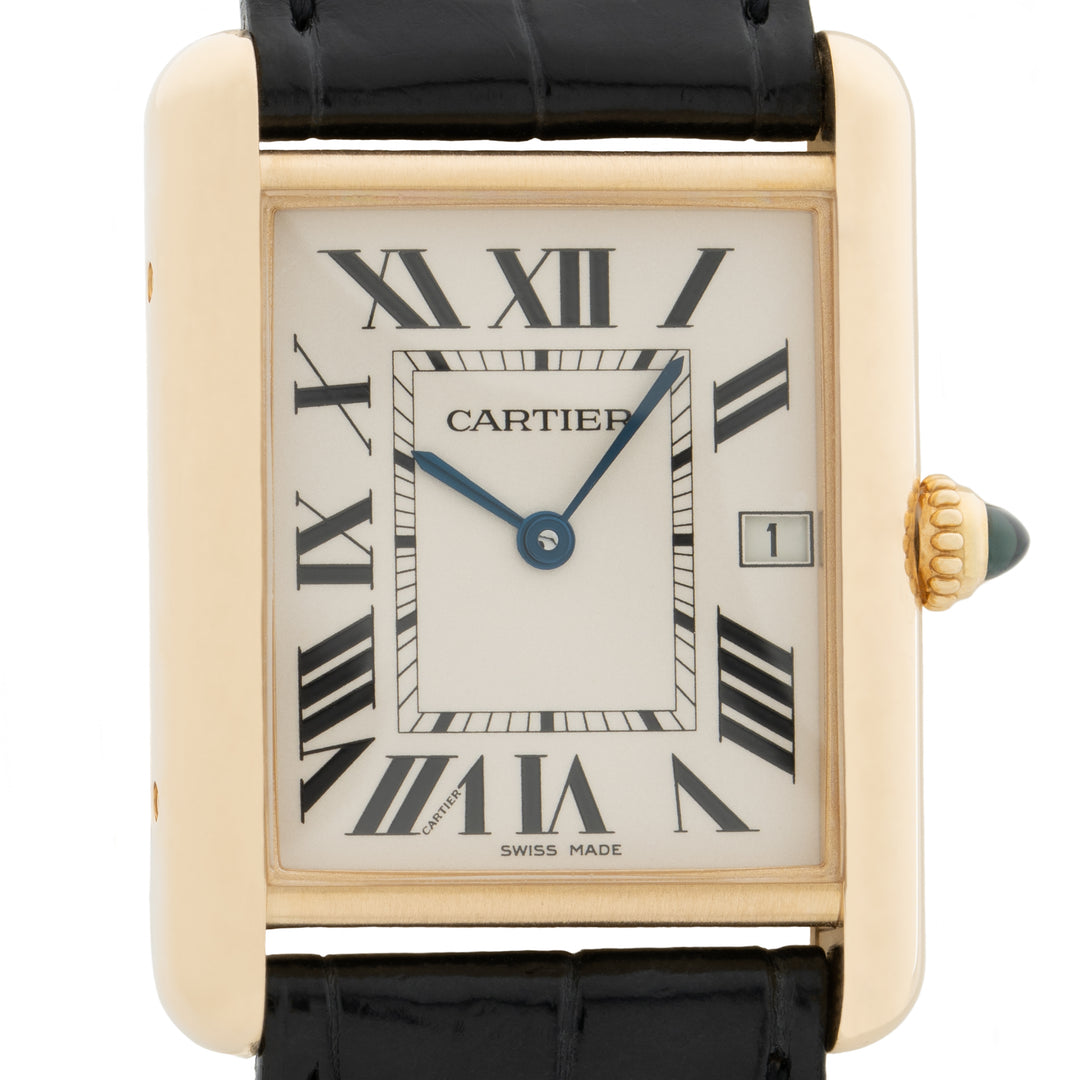 CARTIER 18 KARAT YELLOW GOLD TANK LOUIS MODEL 2441 WITH DATE c