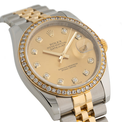 2016 ROLEX DATE JUST STAINLESS STEEL AND 18 KARAT GOLD AND DIAMONDS MODEL 116243