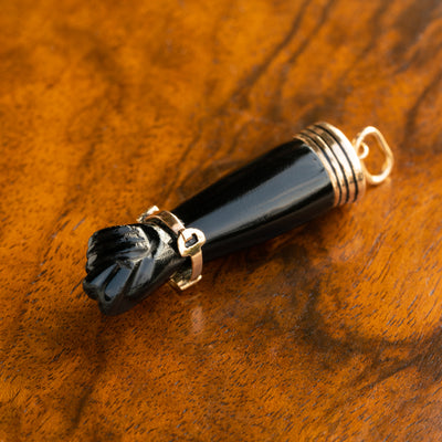 VINTAGE 14K YELLOW GOLD, RUBY AND ONYX FIGA CHARM c.1980s