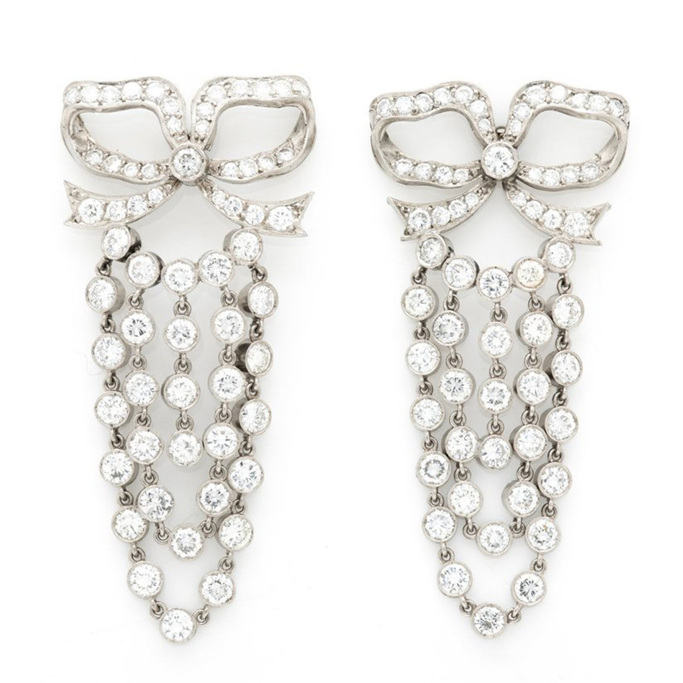 PLATINUM AND 10.0CTS DIAMOND BOW CHANDELIER EARRINGS c.1960s