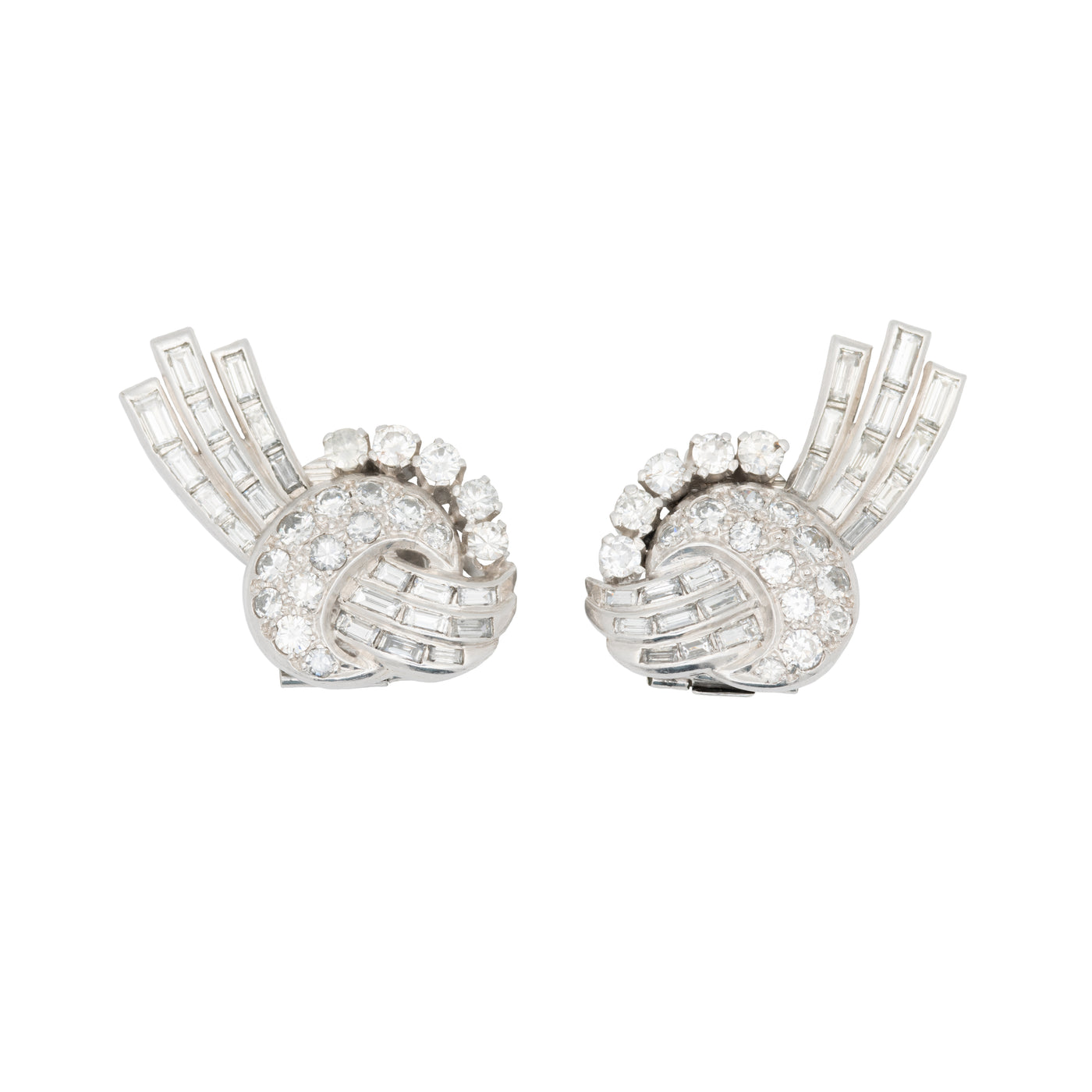 ART DECO PLATINUM 5.0CTS MIXED CUT DIAMOND COMET EARRINGS c.1920s