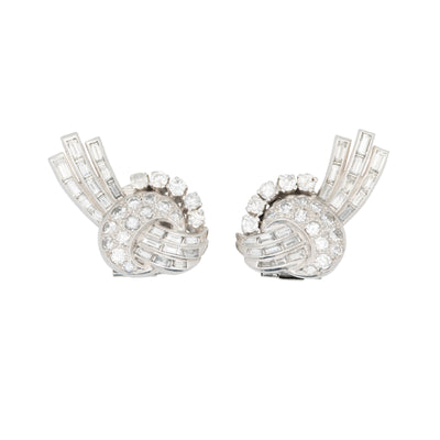 ART DECO PLATINUM 5.0CTS MIXED CUT DIAMOND COMET EARRINGS c.1920s