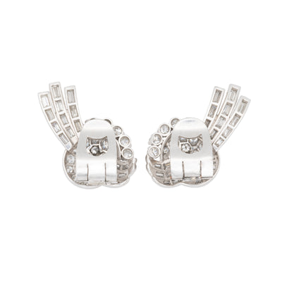 ART DECO PLATINUM 5.0CTS MIXED CUT DIAMOND COMET EARRINGS c.1920s